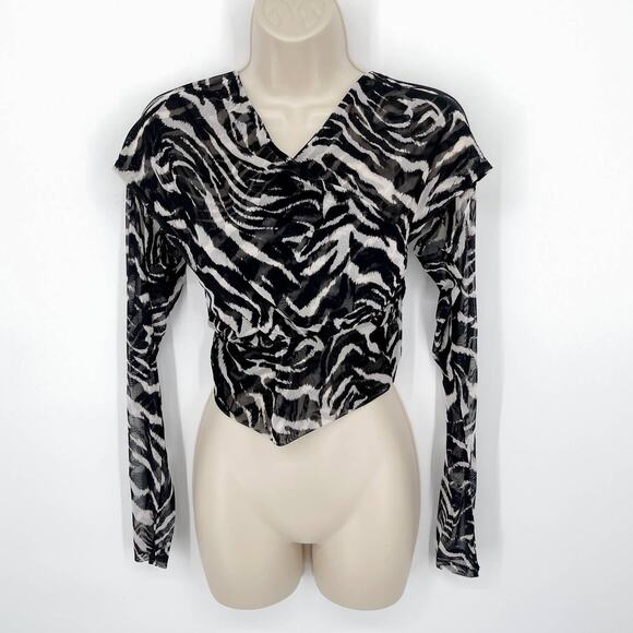 Naked Wardrobe Wrap Top NEW Sz M Style NW-T2128 Black White Zebra Print Sheer - Picture 1 of 9